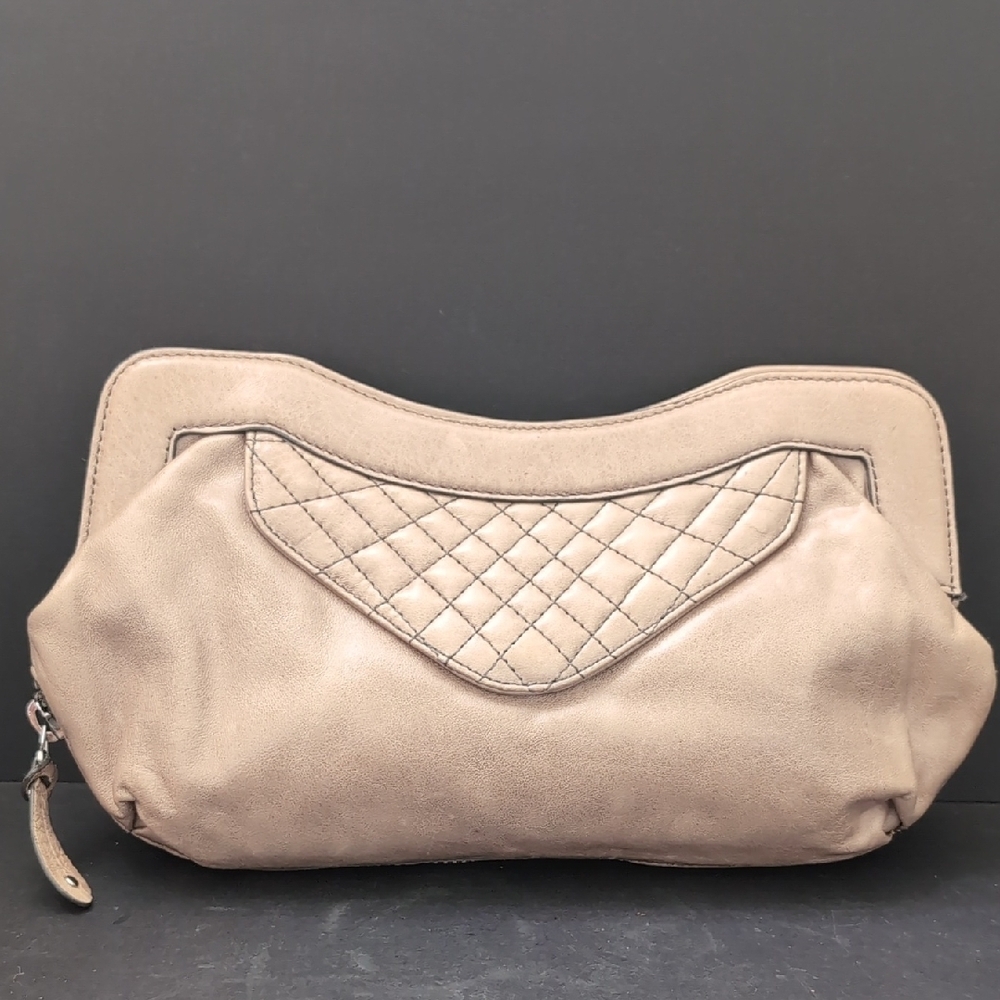 Olivia Harris Women's Tan Quilted Vegan Leather Clutch/Purse.